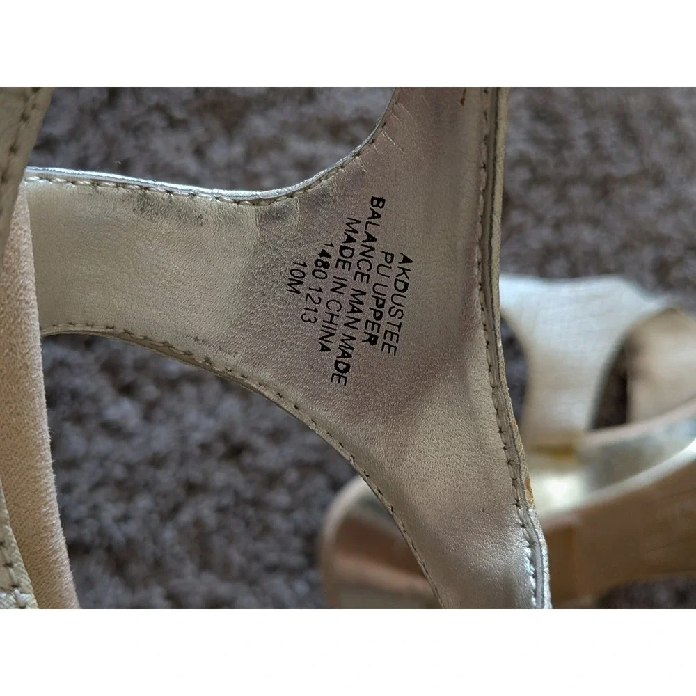 Anne Klein‎ iFlex Wedge Sandals Gold Snakeskin Metallic T-Strap AKDUSTEE 10M